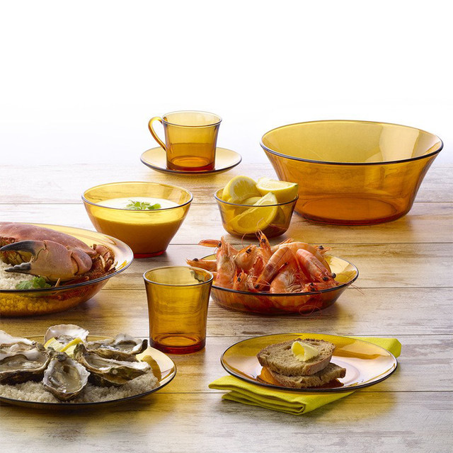 Imported tempered glass cups, soup bowls, fish plate, duralex, amber series of glass tableware