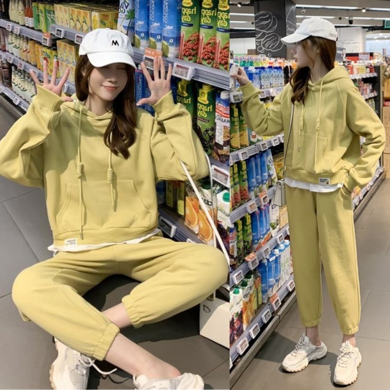 PREGNANT WOMENS AUTUMN SUITS FASHIONABLE OUTINGS SPRING AND AUTUMN FOREIGN SWEATSHIRTS LOOSE INTERNET CELEBRITIES CASUAL SPORTS AUTUMN TWO-PIECE SUITS