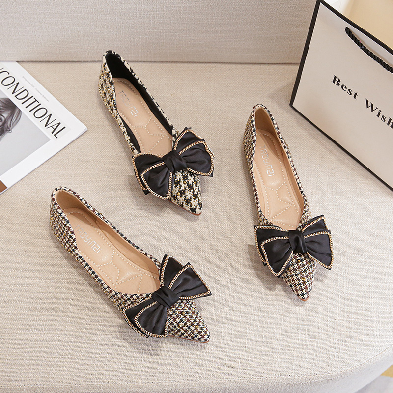 MEILING FLAT SINGLE SHOES WOMENS 2024 SPRING NEW VERSATILE BOW POINTED TOE SHALLOW SOFT SOLE WORK SHOES WOMEN