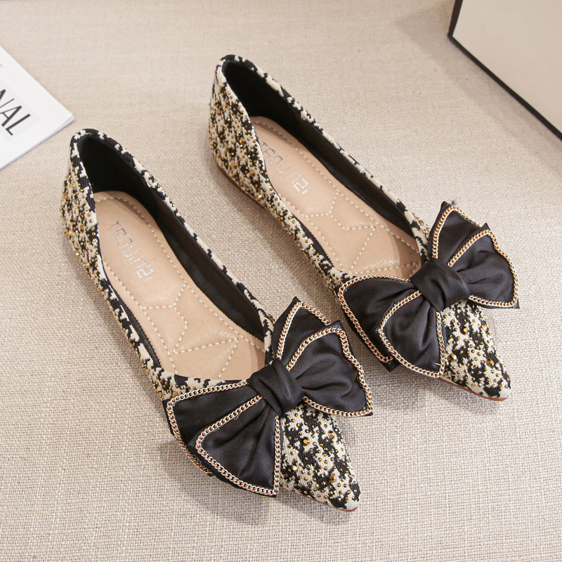 MEILING FLAT SINGLE SHOES WOMENS 2024 SPRING NEW VERSATILE BOW POINTED TOE SHALLOW SOFT SOLE WORK SHOES WOMEN