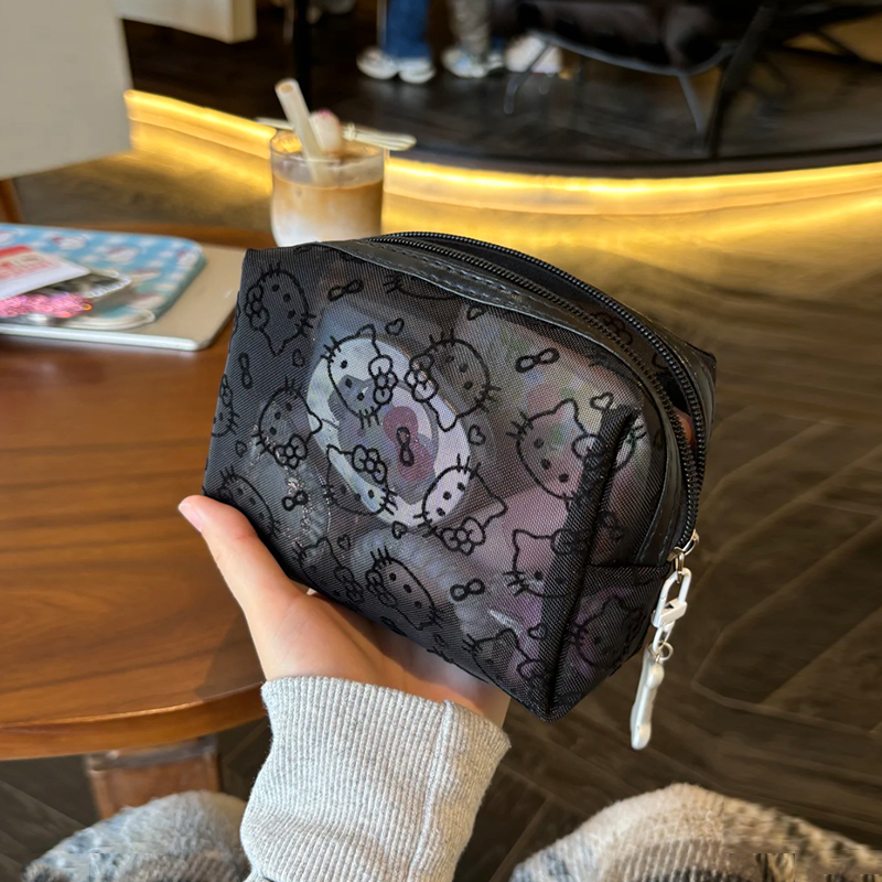 Симпатичная сетчатая косметичка kitty cat, прозрачная портативная дорожная сумка для хранения, портативная простая сумка для женщин Изображение 1