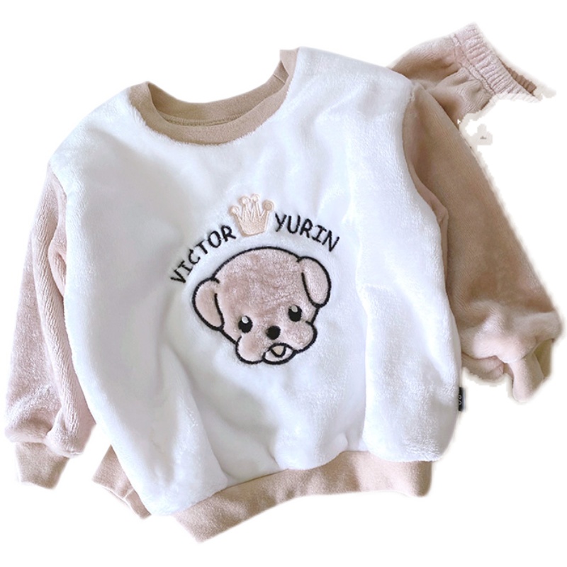 CHILDRENS PAJAMAS FLANNEL CORAL VELVET AUTUMN AND WINTER CARTOON KOREAN VERSION SPRING AND AUTUMN STYLE LOUNGEWEAR BABY BOYS GIRLS PAJAMAS