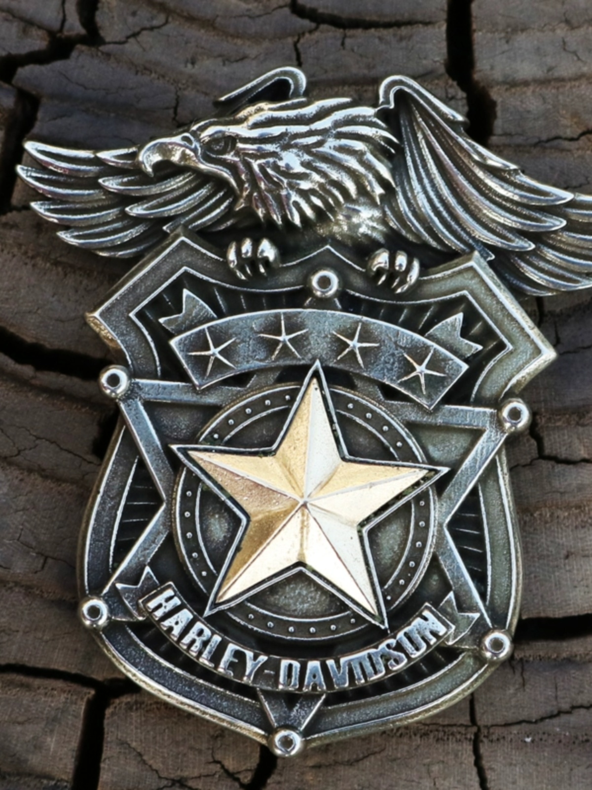 ANTIQUE RETRO BRASS WHITE COPPER INLAID FLYING EAGLE FIVE-POINTED STAR BADGE WEALTH CLOTH BUCKLE MOTORCYCLE CAP BADGE BUCKLE