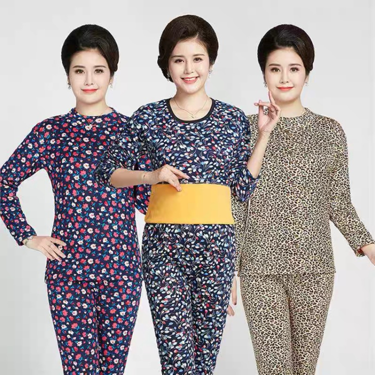 MIDDLE-AGED AND ELDERLY WOMENS THERMAL TOPS ROUND-NECKED FEMALE MOTHERS PLUSH AND THICKENED AUTUMN CLOTHES AUTUMN PANTS TWO-PIECE SUITS WHOLE  TOPS