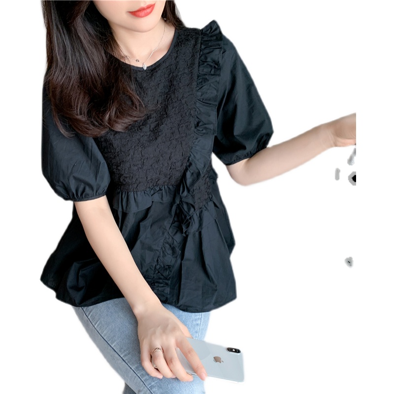출산 여름 탑 2023 뉴 여름 BABYDOLL 셔츠 느슨한 세련된 외출 셔츠 여름 투피스 세트
