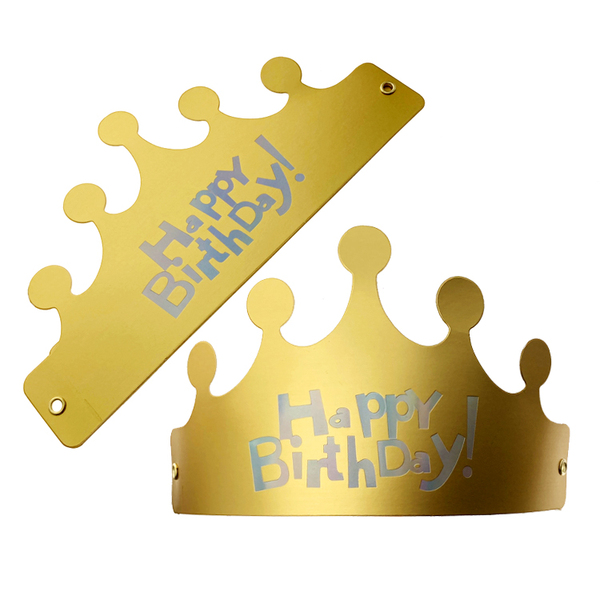 折叠皇冠生日帽 金色派对帽 儿童大人纸帽子 镭射happy birthday