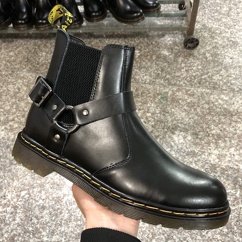DRHEBENS CHELSEA BOOTS MENS AND WOMENS HIGH-TOP LEATHER BRITISH MARTIN BOOTS BUCKLED VINTAGE BIKER BOOTIES
