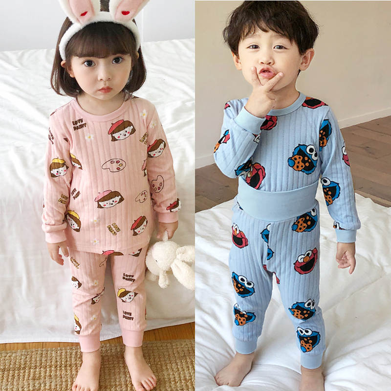 CHILDRENS PAJAMAS BOYS SPRING AND AUTUMN BABY GIRLS HIGH-WAISTED BELLY PROTECTION COLD PREVENTION COTTON AUTUMN CLOTHES AUTUMN PANTS HOME WEAR SETS