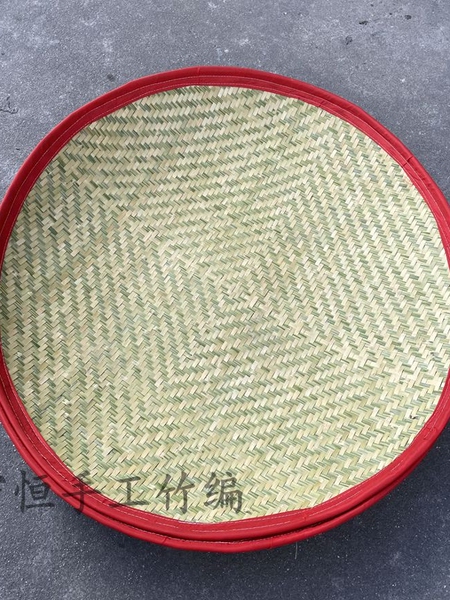 竹编软簸箕竹制品竹匾圆簸箕无孔包布软弧手工竹簸箕弧底制茶用品
