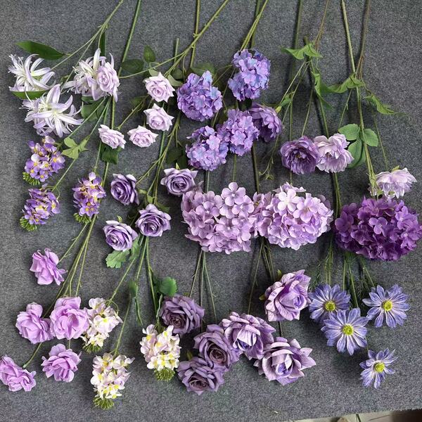 高品质紫色仿真花束玫瑰绣球花婚庆装饰绢花浅紫色假花婚礼橱窗花