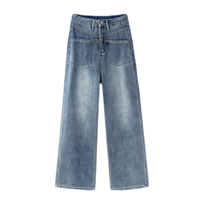 VINTAGE BLUE JEANS WOMENS STRAIGHT HIGH WAIST WIDE LEG NICHE VERSATILE PANTS WOMEN