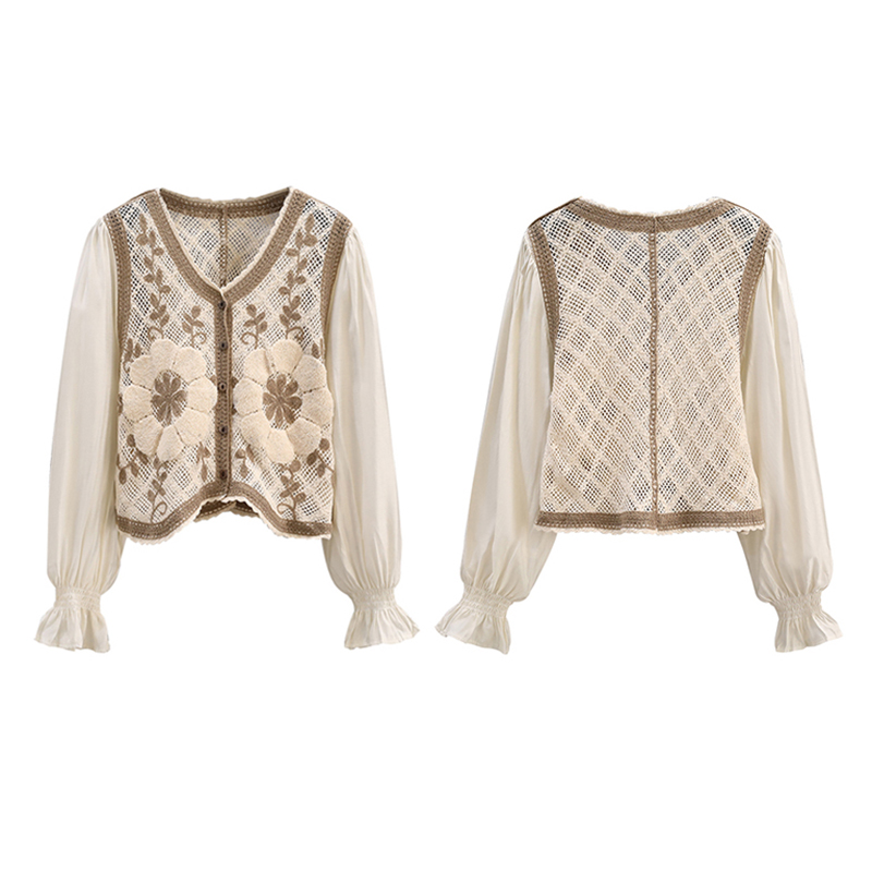 AUTUMN CLOTHES NEW FRENCH NICHE VERSATILE THIN EMBROIDERED TOP KNIT SWEATER WOMEN