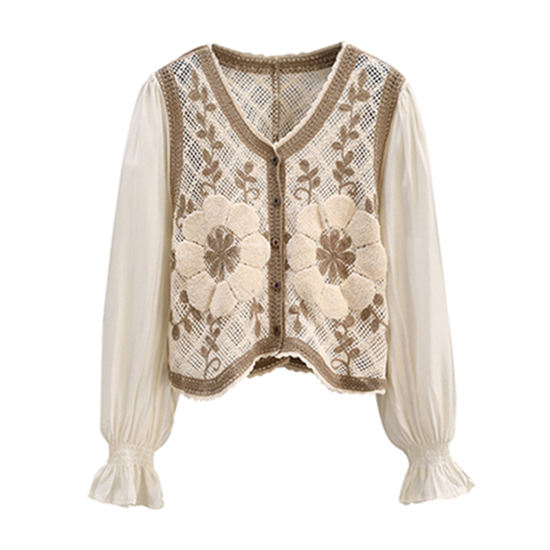 AUTUMN CLOTHES NEW FRENCH NICHE VERSATILE THIN EMBROIDERED TOP KNIT SWEATER WOMEN