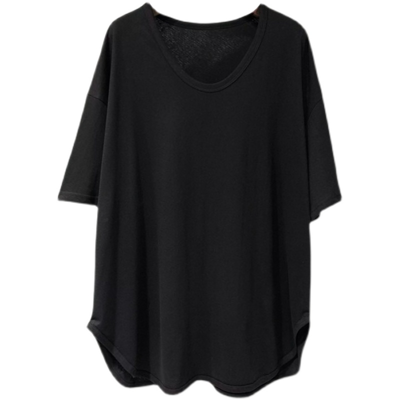 FOREIGN TRADE ORIGINAL SINGLE WITHDRAWAL CABINET TAIL GOODS SHORT-SLEEVED T-SHIRT WOMENS SUMMER KOREAN VERSION LOOSE AND LAZY BF WIND CURVED HEM U-NECK TOP