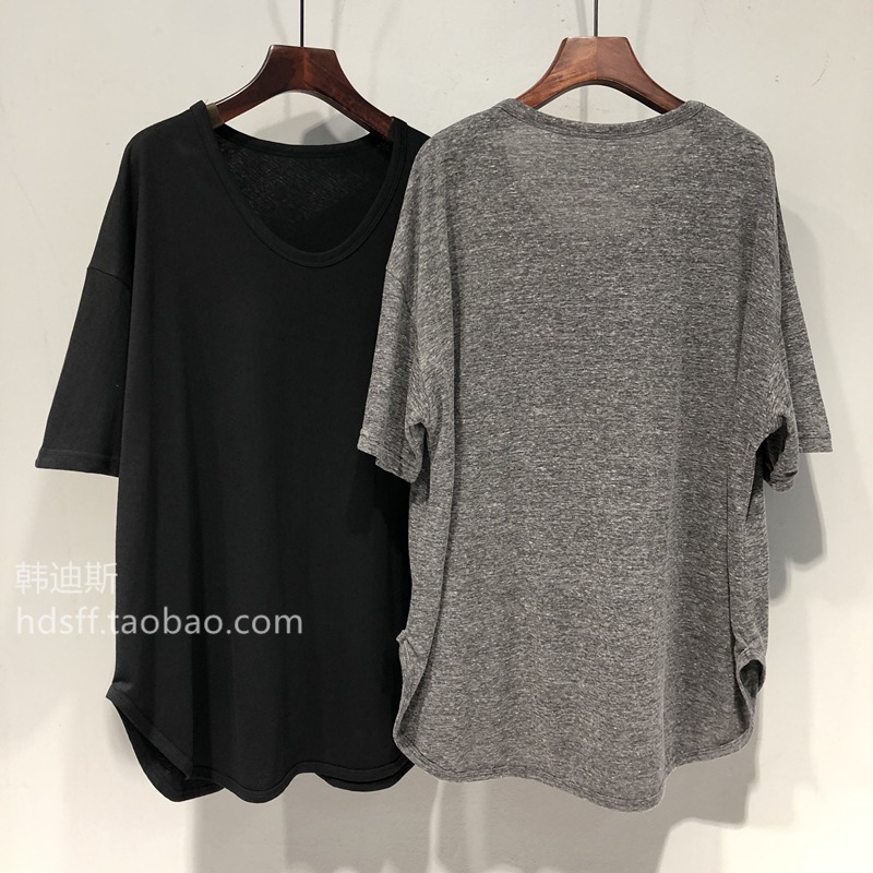 FOREIGN TRADE ORIGINAL SINGLE WITHDRAWAL CABINET TAIL GOODS SHORT-SLEEVED T-SHIRT WOMENS SUMMER KOREAN VERSION LOOSE AND LAZY BF WIND CURVED HEM U-NECK TOP