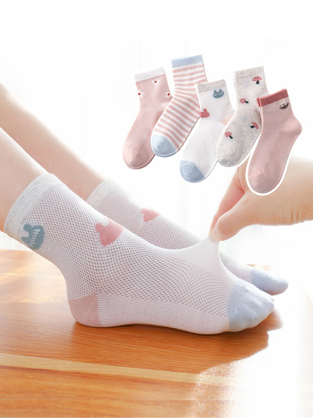 女童网眼透气袜子女宝宝女孩六指鼠儿童夏季薄款棉袜大童春秋款