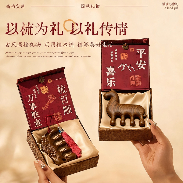 生日礼物女中国风文创实用伴手礼单品檀木梳子礼盒端午节毕业老师