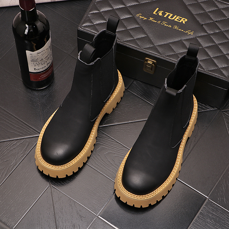 CHELSEA BOOTS MENS WINTER VELVET HIGH-TOP VINTAGE BRITISH BOOTS MENS LEATHER PLATFORM SLEEVE BOOTIES MARTIN BOOTS