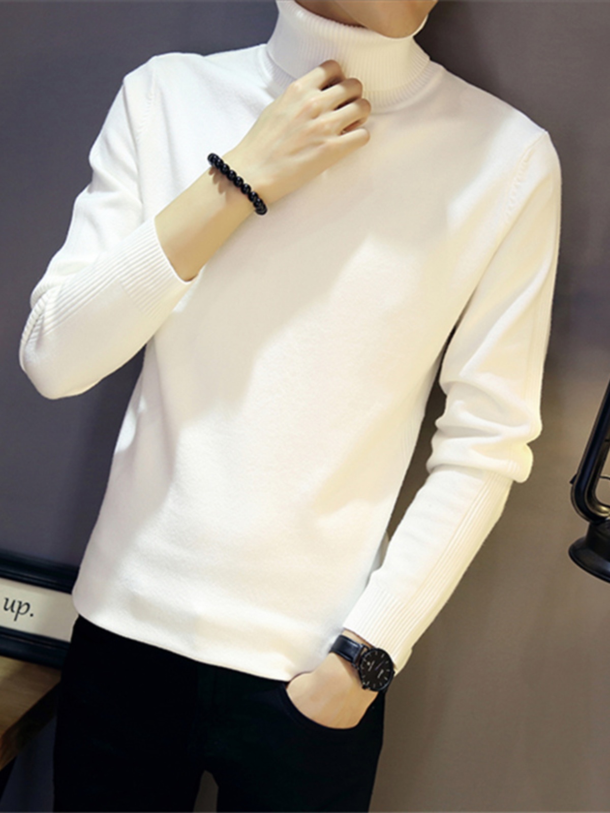 TURTLENECK SWEATER MENS KOREAN VERSION OF THE TREND SLIM KNITWEAR AUTUMN AND WINTER FLEECE THICKENED SWEATER MENS CASUAL BASE LAYER