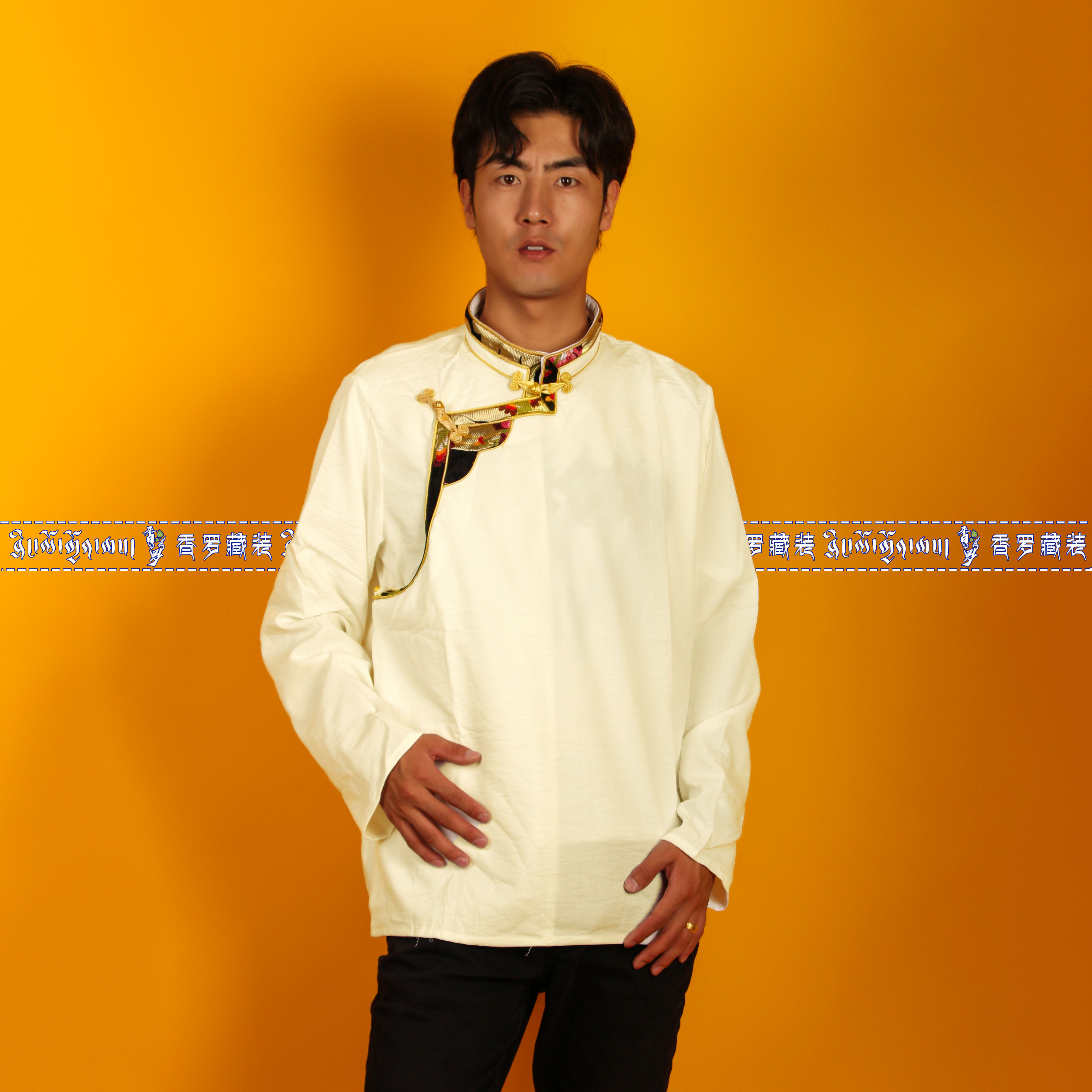 MENS TIBETAN COSTUMES NATIONAL COSTUMES DANCE COSTUMES COTTON EDGING CASUAL TIBETAN CLOTHES LHASA COSTUMES PAN BUCKLE LOOSE CLOTHES