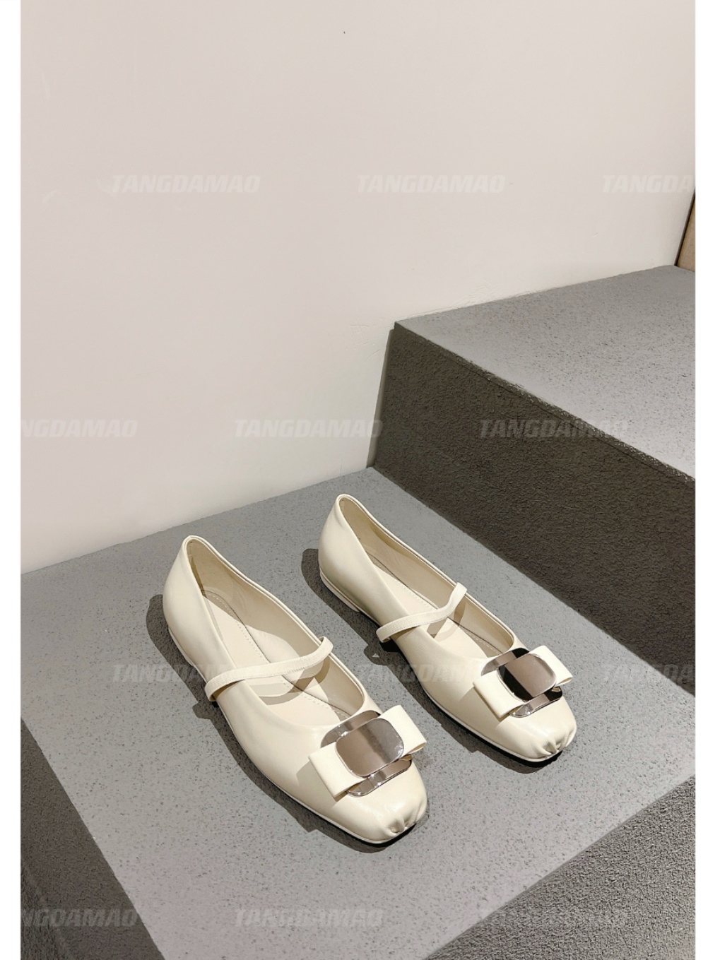 DON BIG CAT SILVER BALLET SHOES WOMENS SPRING 2025 NEW BOW FLAT LEATHER MARY JANE SHOES SINGLE SHOES