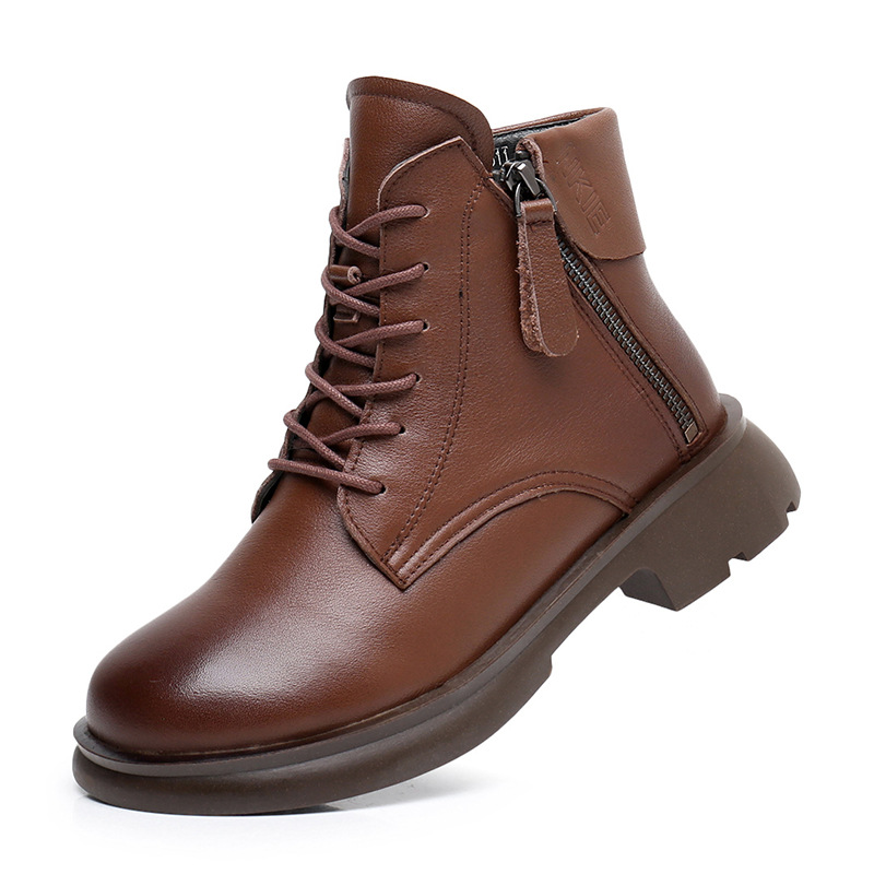 FLEECE OPTIONAL FASHION DOUBLE ZIPPER SOFT LEATHER BOOTS NON-SLIP SOFT SOLE RETRO BRITISH STYLE HOW TO WEAR IT IS TRENDY