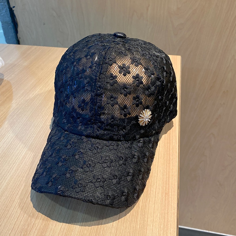 DILARA MAJE HAT WOMENS SUMMER CUT-OUT LACE FLOWER RHINESTONE LABEL CAP SUNSCREEN BASEBALL CAP