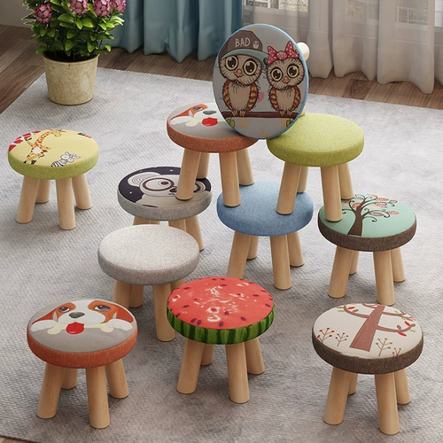 Маленький табурет, домашний, из цельного дерева, круглый, милый, детский, диван, табурет, детское кресло, модный, мультяшный, креативный, маленький табурет