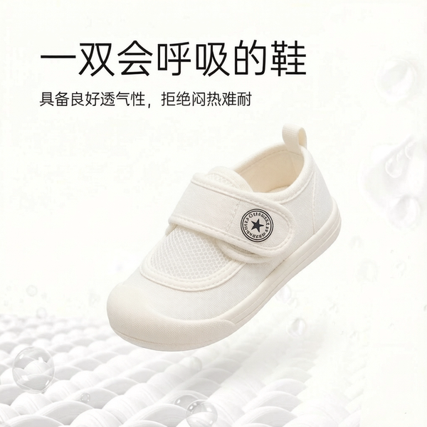 幼儿园室内小白鞋男童轻便防滑室内鞋男宝入园入学儿童白色帆布鞋 — 3