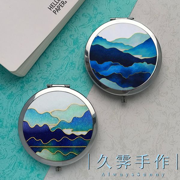原创｜云与山 掐丝珐琅景泰蓝金属镜化妆镜手工diy非遗团建材料包