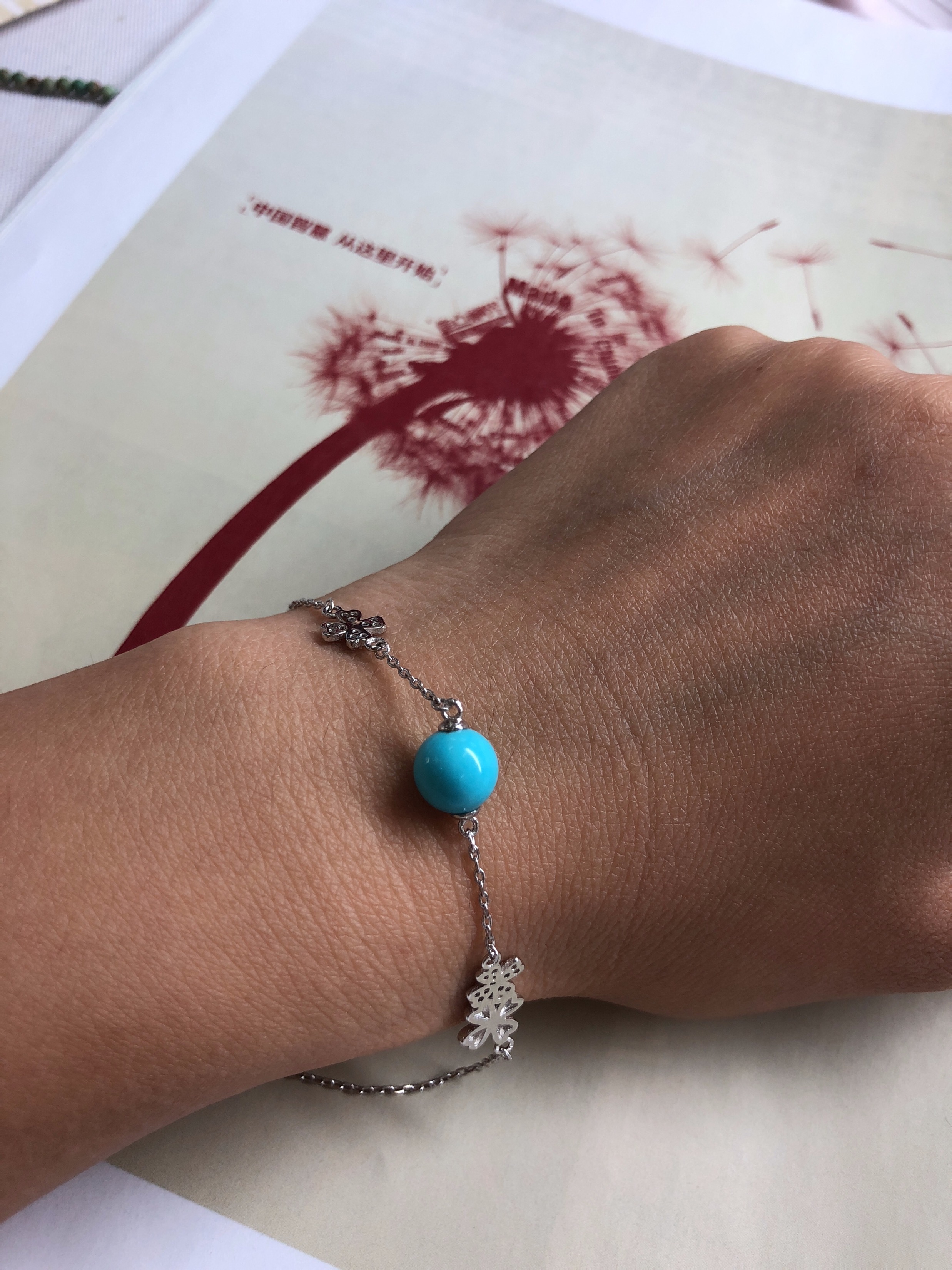 여성을위한  팔찌 네잎 클로버 천연 광석 청록색 팔찌 실버 주얼리 일본과 한국의 간단한 패션 학생