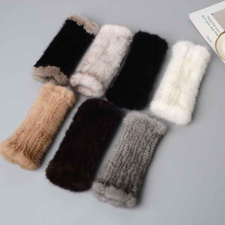 MINK FUR HAND-KNITTED FINGERLESS HALF-FINGER THICK WARM WINTER WRISTBAND MID-LENGTH GLOVES