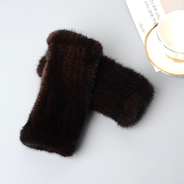MINK FUR HAND-KNITTED FINGERLESS HALF-FINGER THICK WARM WINTER WRISTBAND MID-LENGTH GLOVES