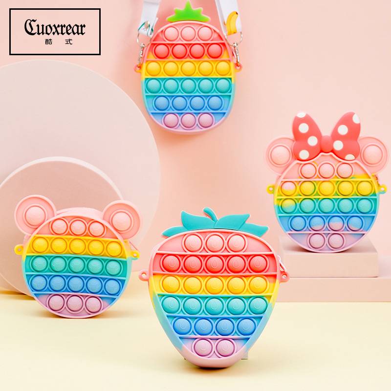 2022 NEW RAINBOW PRESS LE CROSSBODY COIN PURSE GIRLS PUZZLE DECOMPRESSION CUTE PINCH PINCH LE SHOULDER BAG