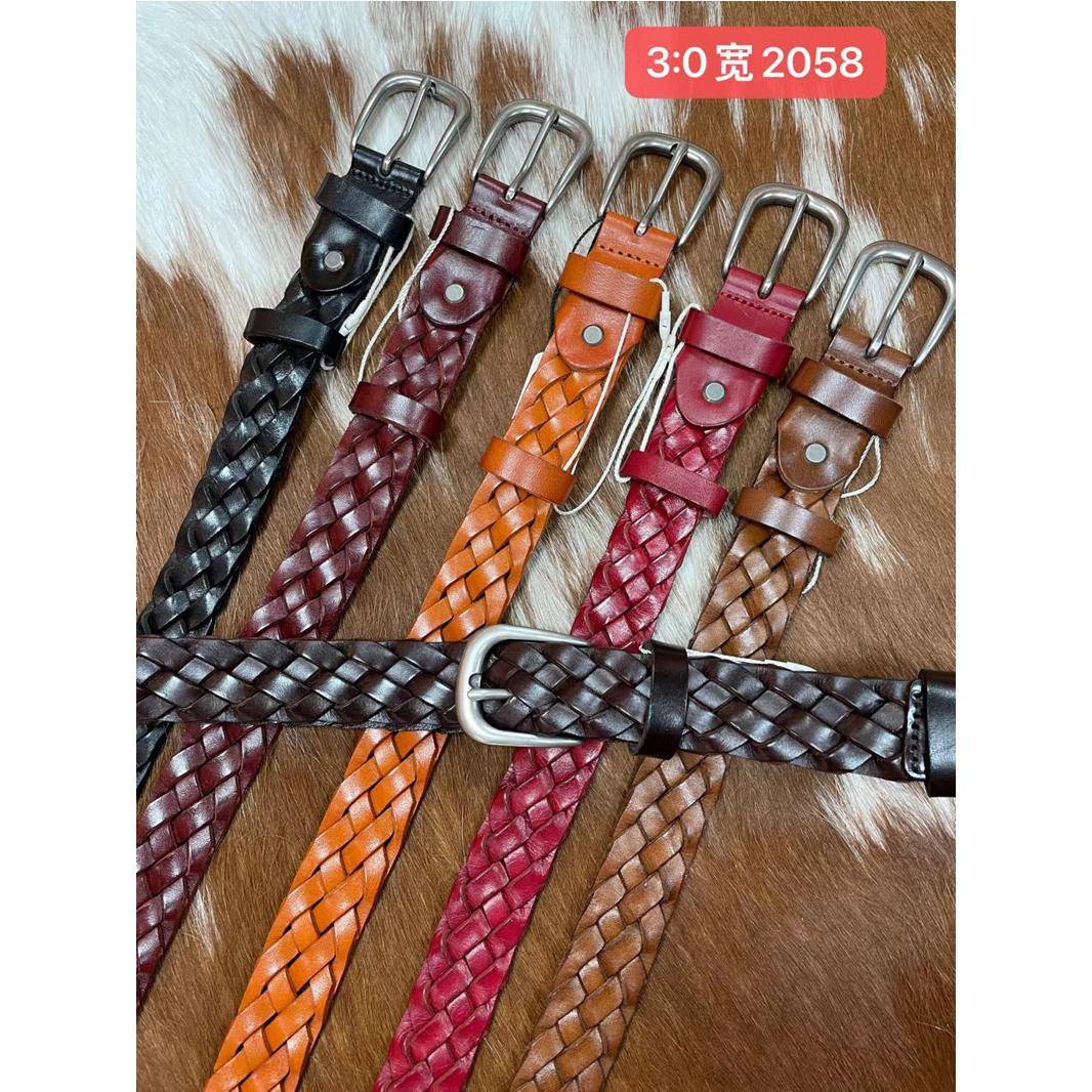 HAND-WOVEN LEATHER BELT VEGETABLE-TANNED LEATHER TOP LAYER VINTAGE BELT 20583.0 WIDE