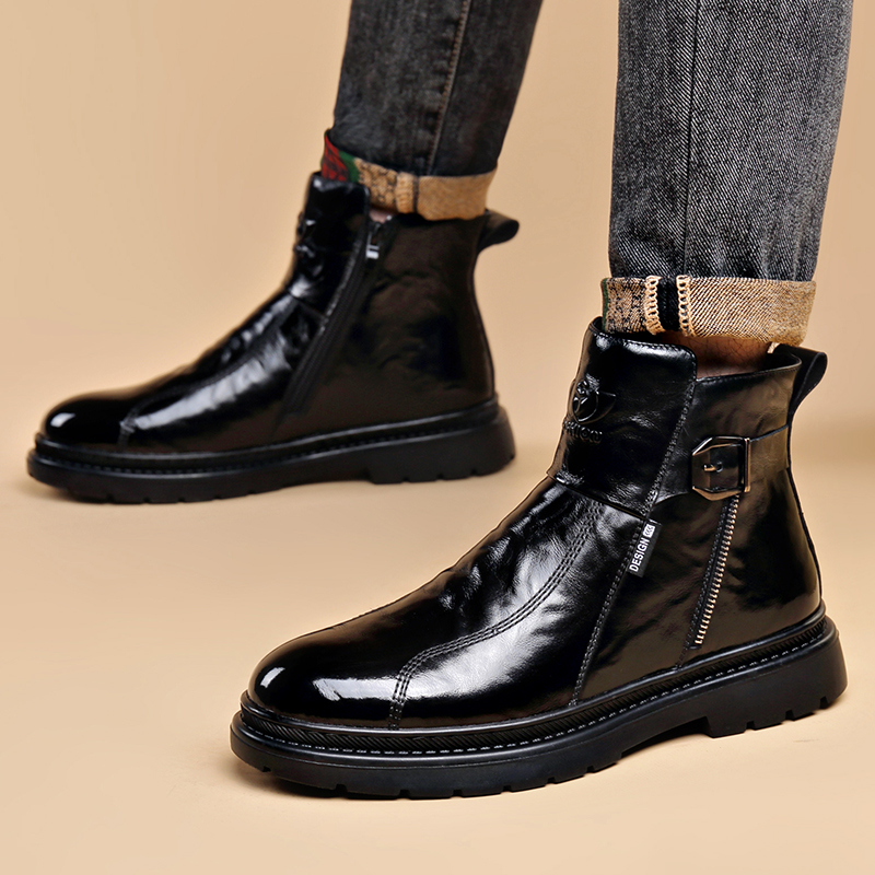 GENUINE LEATHER MARTIN BOOTS MENS WINTER NEW FLEECE WARM COWHIDE BREATHABLE MID-TOP BOOTS MENS FASHION LEATHER BOOTS MEN