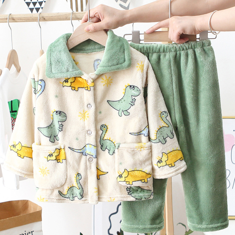 AUTUMN AND WINTER CHILDRENS NEW FLANNEL PAJAMAS 1 TO 3 YEARS OLD CHILDREN 2 HOME CLOTHES 4 BOYS AND GIRLS 5 WARM 7 SETS