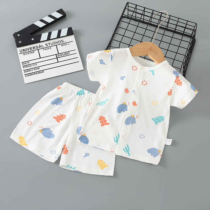 CHILDRENS SUMMER COTTON CARDIGAN SHORT SLEEVE PAJAMAS 0-3 YEARS OLD BABY BOY 1 GIRL 2 THIN BABY LOUNGEWEAR SET