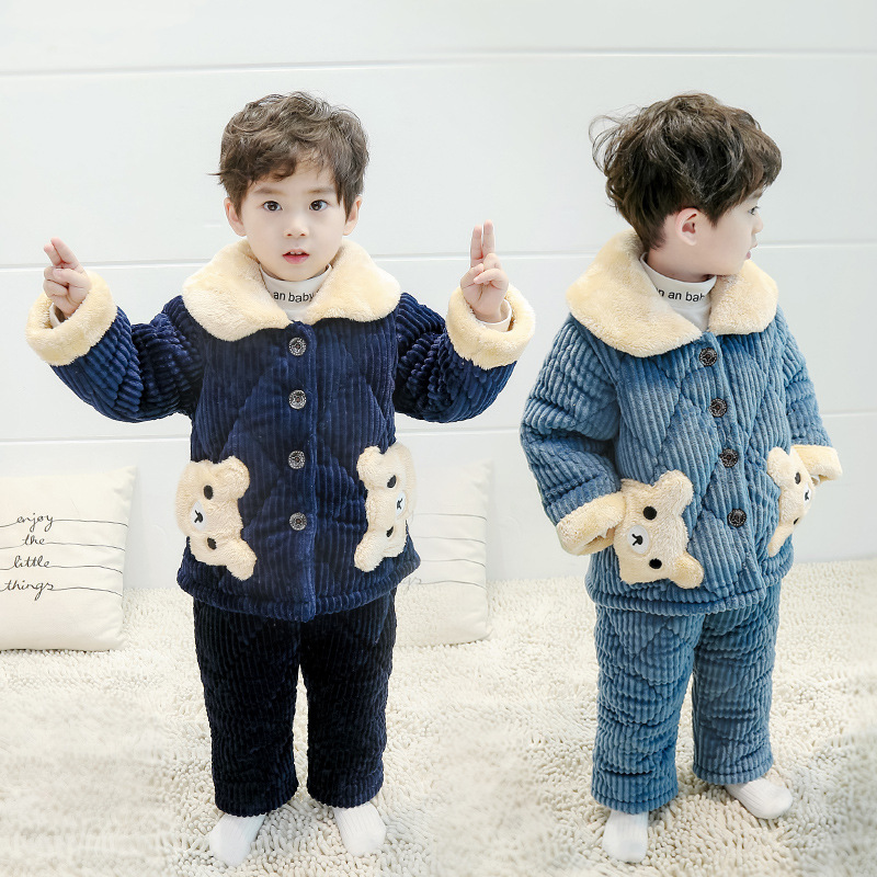 TWO-YEAR-OLD BABY BOY WINTER VELVET THICK LOUNGEWEAR 1 TO 3 YEARS OLD BOY 2 COTTON WARM 4 SMALL AND MEDIUM-SIZED CHILDRENS PAJAMA SET
