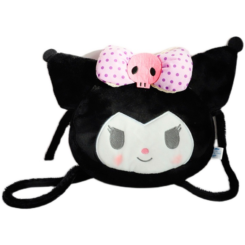 KAWALI BLACK PURPLE KUROMI SOFT STUFFED PLUSH SHOULDER BAGS