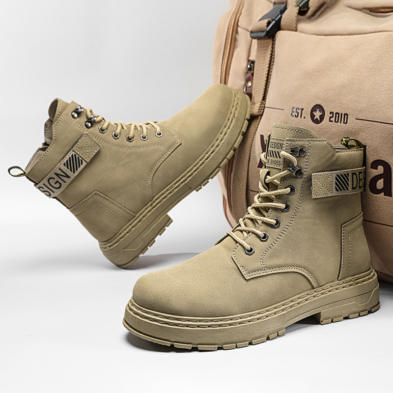 MARTIN BOOTS MENS WINTER BLACK BRITISH MENS SHOES VINTAGE MOTORCYCLE THICK-SOLED CARGO HIGH-TOP MENS BOOTS CASUAL LEATHER SHOES