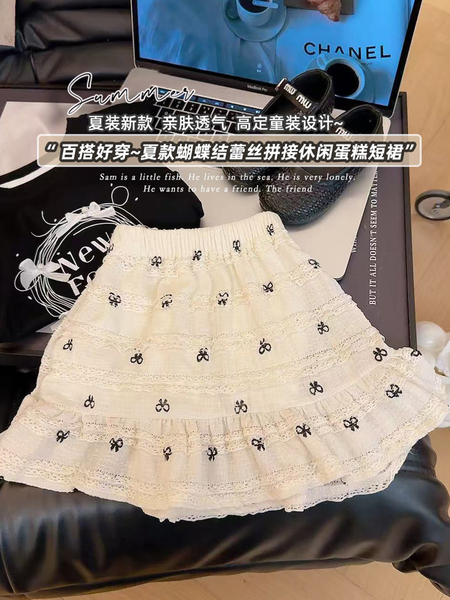 女童蝴蝶结蕾丝蛋糕裙夏季新款儿童洋气百搭宝宝短裙a字半身裙