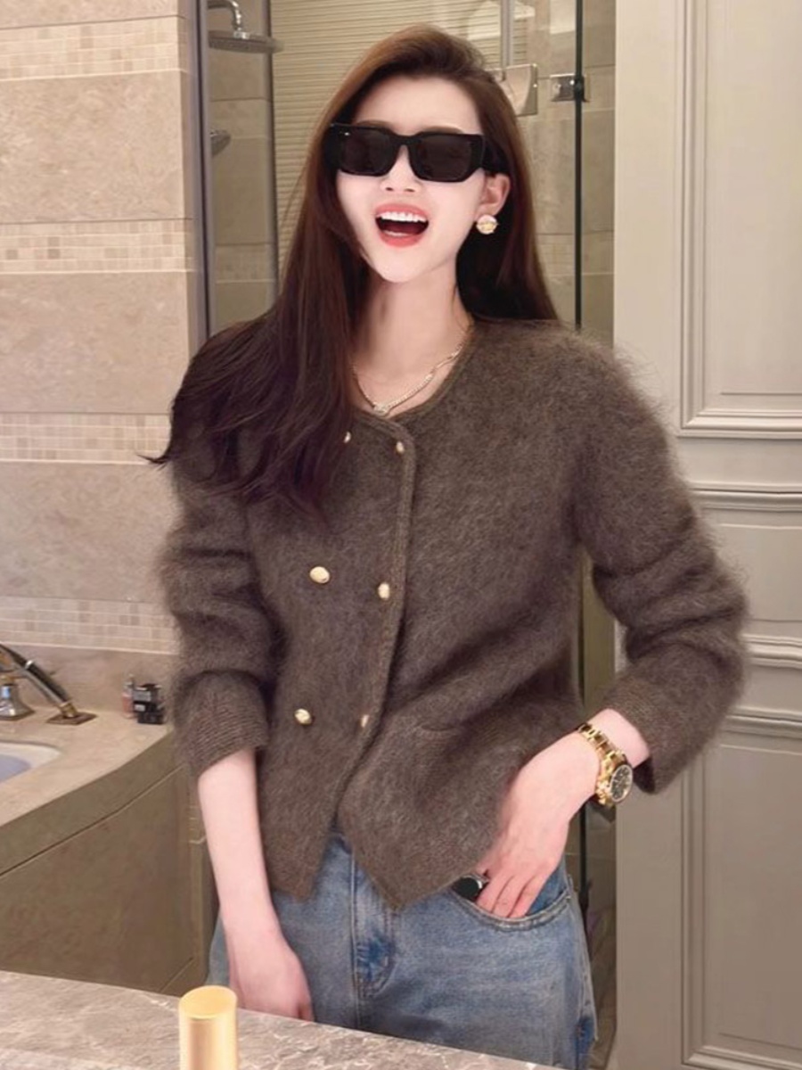 2024 NEW STYLE LAZY STYLE PINK RACCOON FLEECE MILK FUFU SWEATER KNITTED CARDIGAN JACKET WOMENS AUTUMN AND WINTER