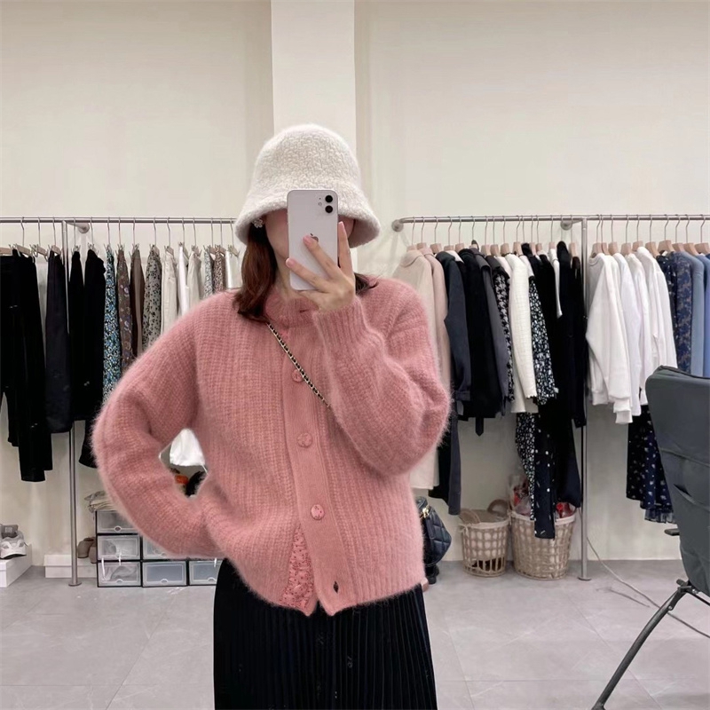 IN 2024 THE NEW HOT HEAVY INDUSTRY CHIC PEACH PINK RACCOON FLEECE SWEATER JACKET WOMENS AUTUMN AND WINTER CLOTHES ARE MATCHED GENTLENESS