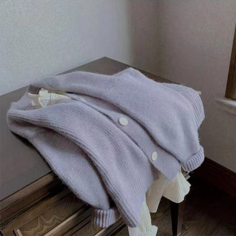 KOREAN STYLE WEAR CELEBRITIES ALSO LOVE THE SOFT AND GLUTINOUS DESIGN FRIED STREET MOHAIR PURPLE SWEATER LAZY SENSE OF LUXURY