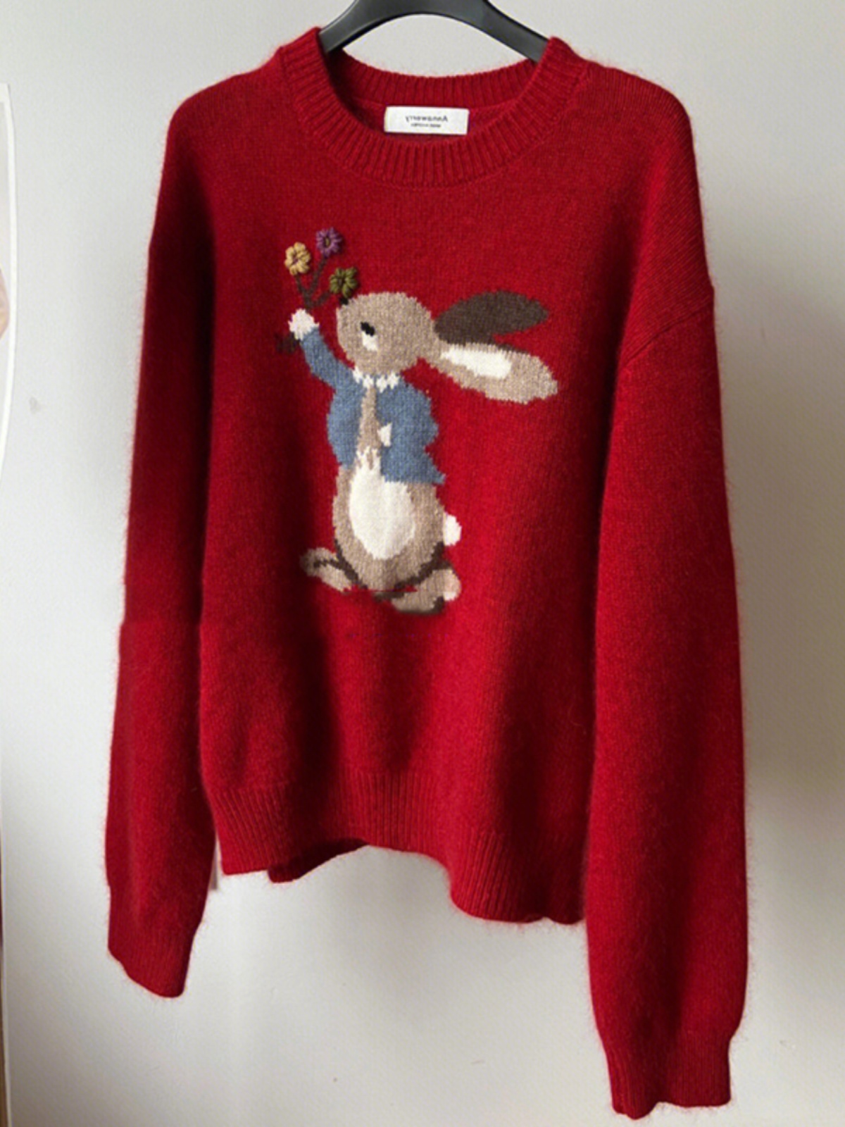 AUTUMN AND WINTER 2024 HIGH-END DESIGN SENSE FRIED STREET LAZY WIND EUROPEAN GOODS RACCOON VELVET NEW YEAR NATAL YEAR RED SWEATER GIRL