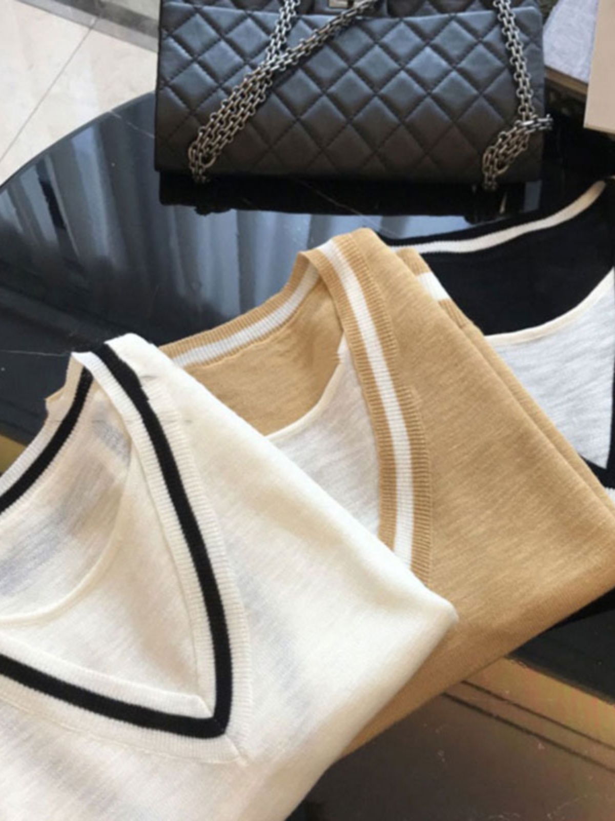 2024 NEW EUROPEAN STANDING SHOULDER LOOSE FAKE TWO KNIT SHORT SLEEVE T-SHIRT WOMENS SUMMER DESIGN SENSE NICHE TOP