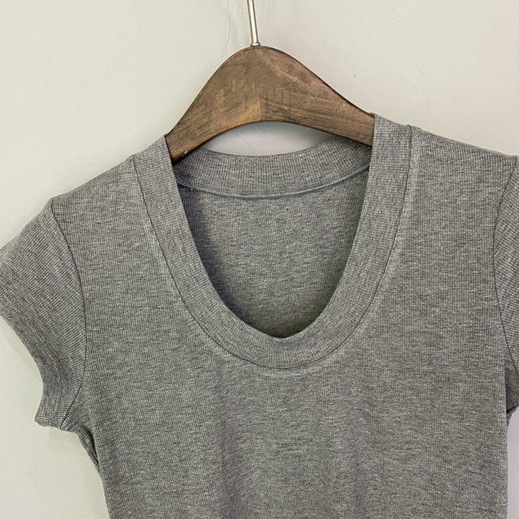 브랜드 할인 철수 대외 무역 수출 마지막 주문 틈새 간단한 스레드 탄성 반팔 여성용 슬림 다목적 여성용 탑