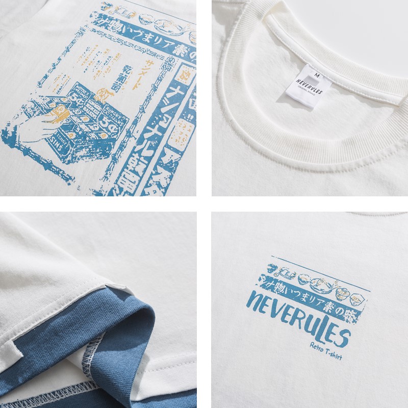 [LOOKING FOR HUMANS] 2024 COUPLE CREATIVE FAKE TWO-PIECE DESIGN JAPANESE LOOSE AND VERSATILE SHORT SLEEVES SUPER COMFORTABLE