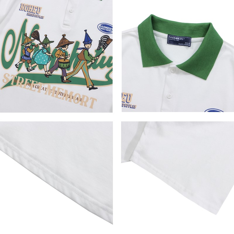 [LOOKING FOR HUMANS] COUNTRYSIDE TRIP 2024 COUPLE LAPEL CARTOON PRINT FASHION CASUAL POLO SHORT SLEEVE